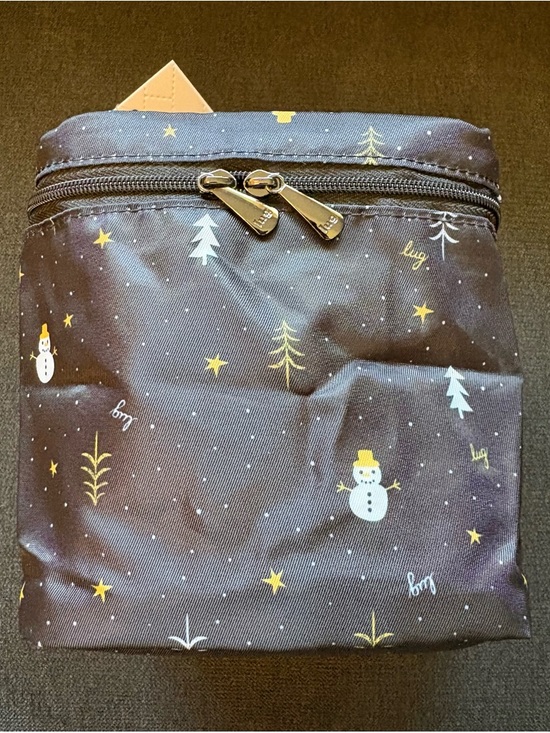 lug Handbags - Lug Box Top Cosmetic Case Bag – Snowman Trees (Black Gold White Holiday Winter)